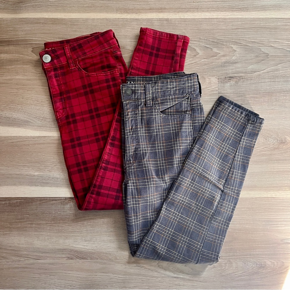 American Eagle Outfitters Plaid Jeans - Red and Gray